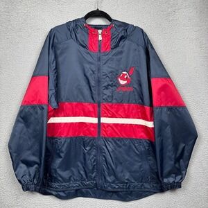 VTG Cleveland Indians Jacket Mens Large Blue MLB Baseball Chief Wahoo‎ Hooded